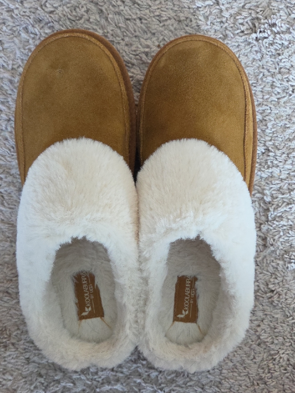 Koolaburra Chestnut Suede Slip-On Slippers with Cream Shearling